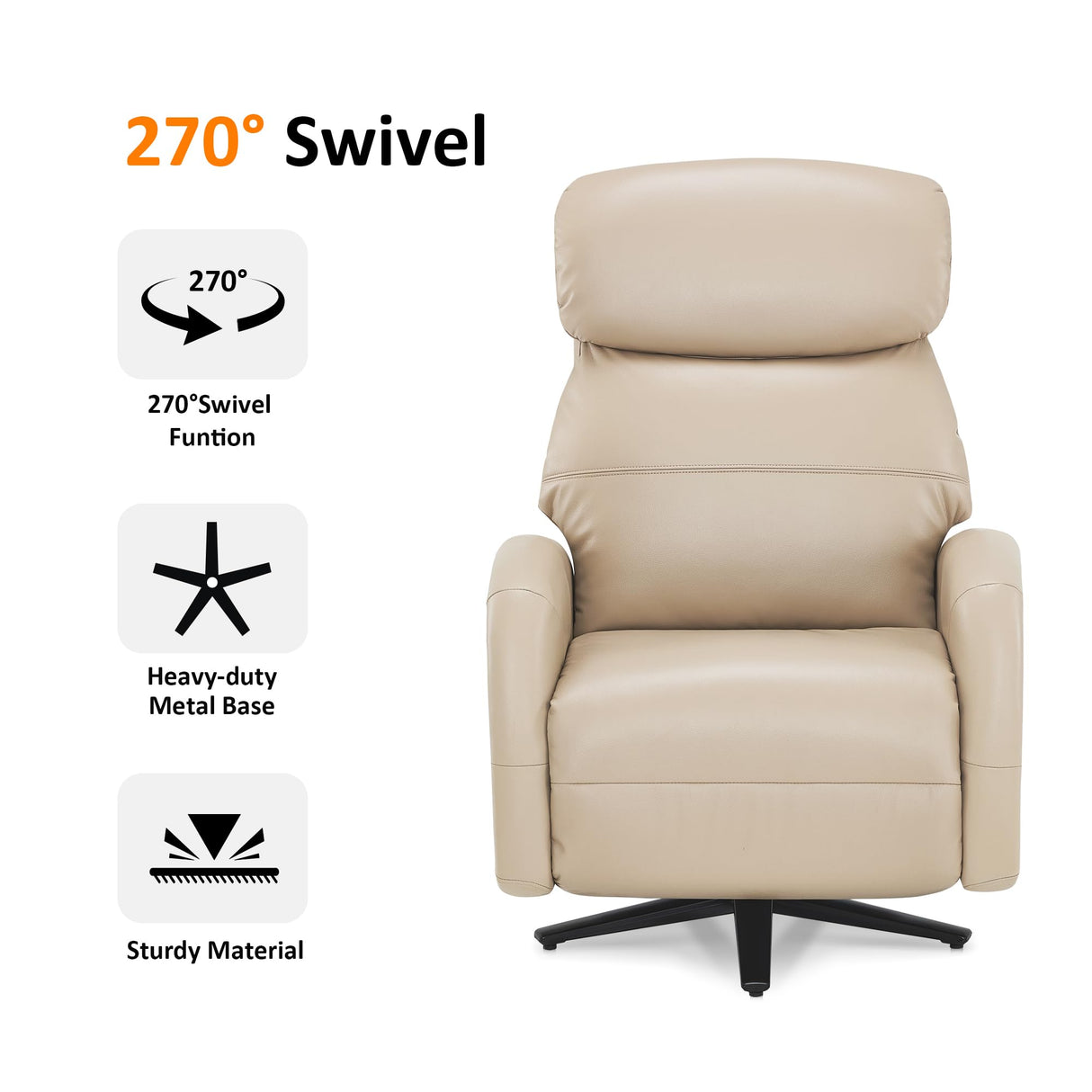 MCombo Dual Motor Power Recliner Chair for Adults, Modern Faux Leather Electric Swivel Recliner with USB Charging, Heavy Duty Adjustable Lounge Chair for Living Room & Bedroom 4610 (Beige) MCombo