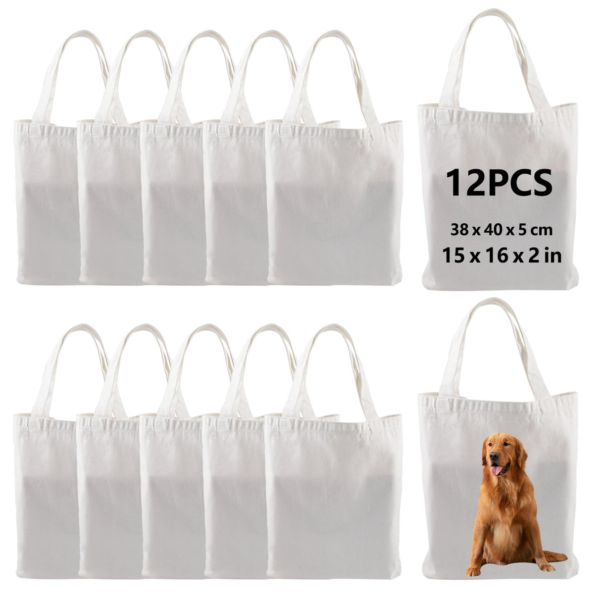 OKBA 12 pcs Sublimation Tote Bags bulk,polyester tote bags for sublimation, blank canvas tote bags,reusable shopping bag 15 * 16 * 2 in OKBA