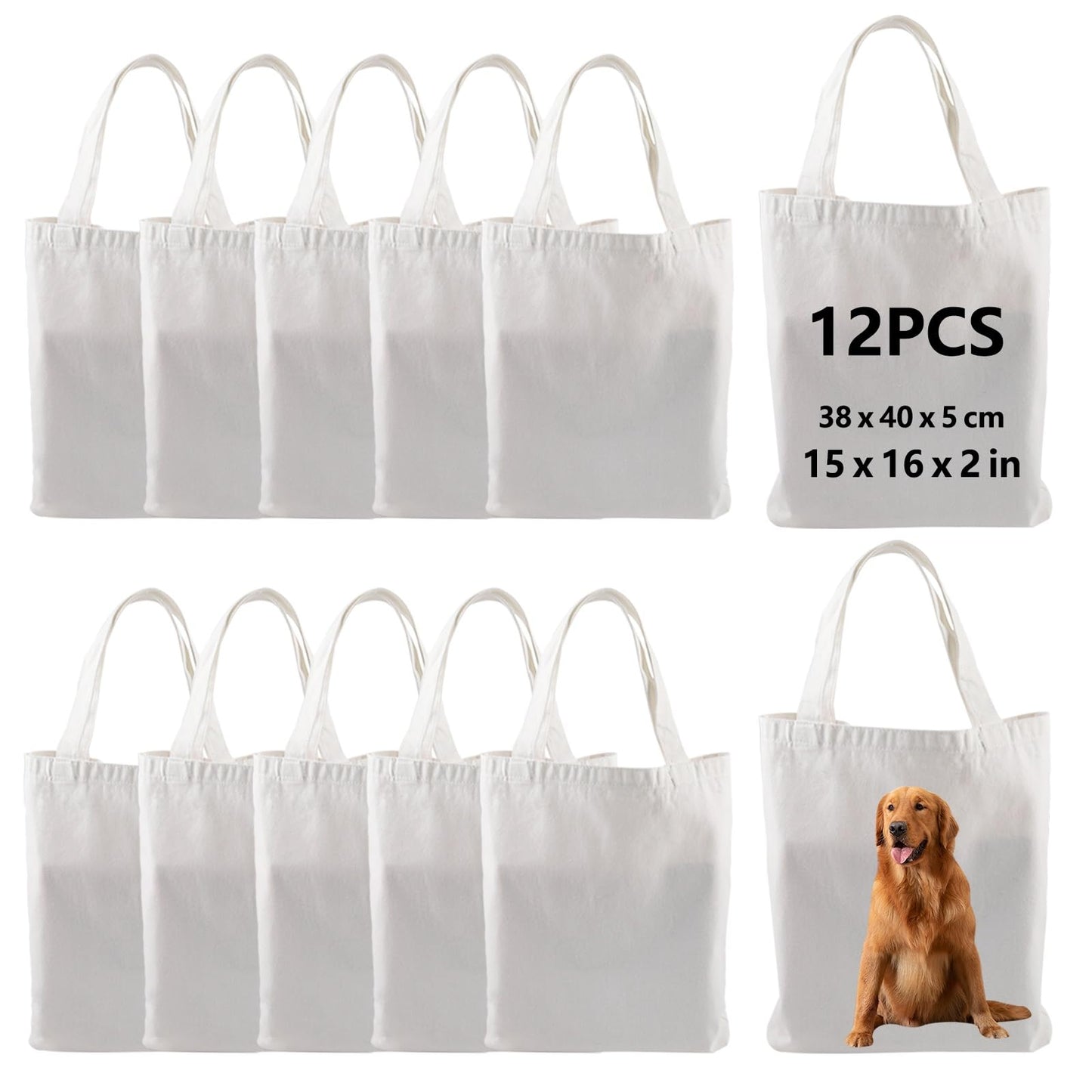 OKBA 12 pcs Sublimation Tote Bags bulk,polyester tote bags for sublimation, blank canvas tote bags,reusable shopping bag 15 * 16 * 2 in