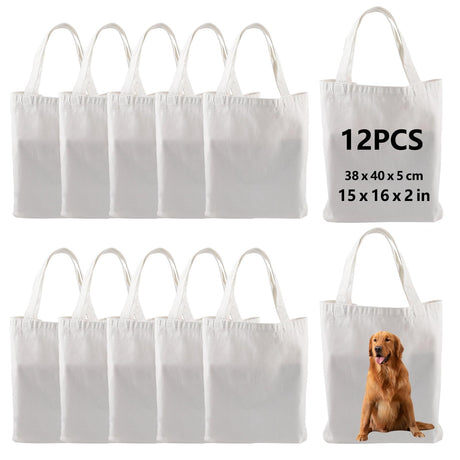 OKBA 12 pcs Sublimation Tote Bags bulk,polyester tote bags for sublimation, blank canvas tote bags,reusable shopping bag 15 * 16 * 2 in OKBA