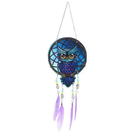 VVBAOZI DIY Owl Dream Catcher Diamond Painting Window Hanging Double Side Drill Crystal Rhinestones Diamond Art Wind Chimes Owls with Feathers VVBAOZI