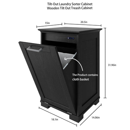 Smhxo Tilt Out Trash Cabinet, Wooden Freestanding Trash Cabinet with Deodorising Function, 10 Gallons Hidden Laundry Sorter Cabinet, Black