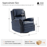 HULALA HOME Genuine Leather Recliner Chair, 360 Swivel Rocker Chair with Thick Seat, Classic Push Back Armchair with Backrest, Nailhead Trim, Navy HULALA HOME