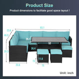 Patio Dining Sets 7 Pieces Outdoor Table and Chairs Patio Dining Table Set with Space Saving Rattan Chairs Outdoor Backyard Porch Poolside Balcony Garden Furniture with Coffee Table (Blue) PayLessHere