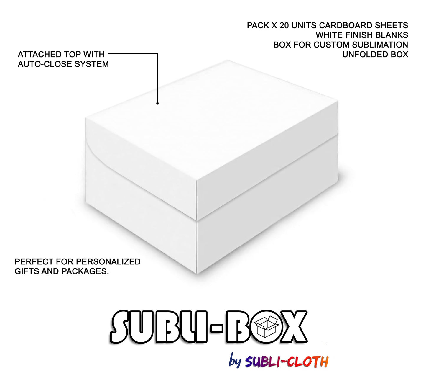 Subli-Cloth Subli-Box Cardboard Customizable Blank Gift Box Square Auto-Close Sublimation Box Pack 20 Units