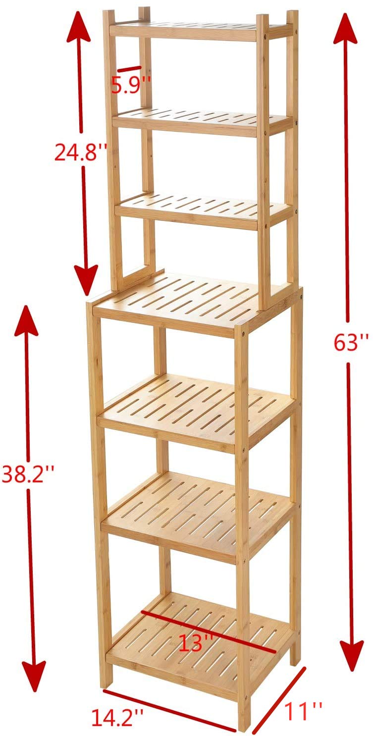 URFORESTIC 7-Tier Bamboo Bathroom Shelf, Narrow Space Shelf for Small Space,Small Fish Tank Stand Multifunctional Storage Rack, Wood Corner Rack, for Kitchen, Livingroom, Bedroom, Hallway(Natural)