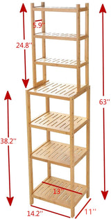 URFORESTIC 7-Tier Bamboo Bathroom Shelf, Narrow Space Shelf for Small Space,Small Fish Tank Stand Multifunctional Storage Rack, Wood Corner Rack, for Kitchen, Livingroom, Bedroom, Hallway(Natural) URFORESTIC