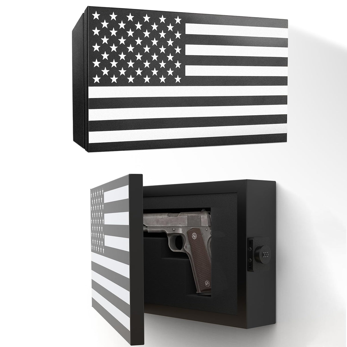BUYYAH American Flag Gun Concealment Case, 19.7" x 11.8" x 4.9" American Flag Wall Hanging Concealed Gun Cabinet, Combination Lock All Iron Frame for Police Gift BUYYAH
