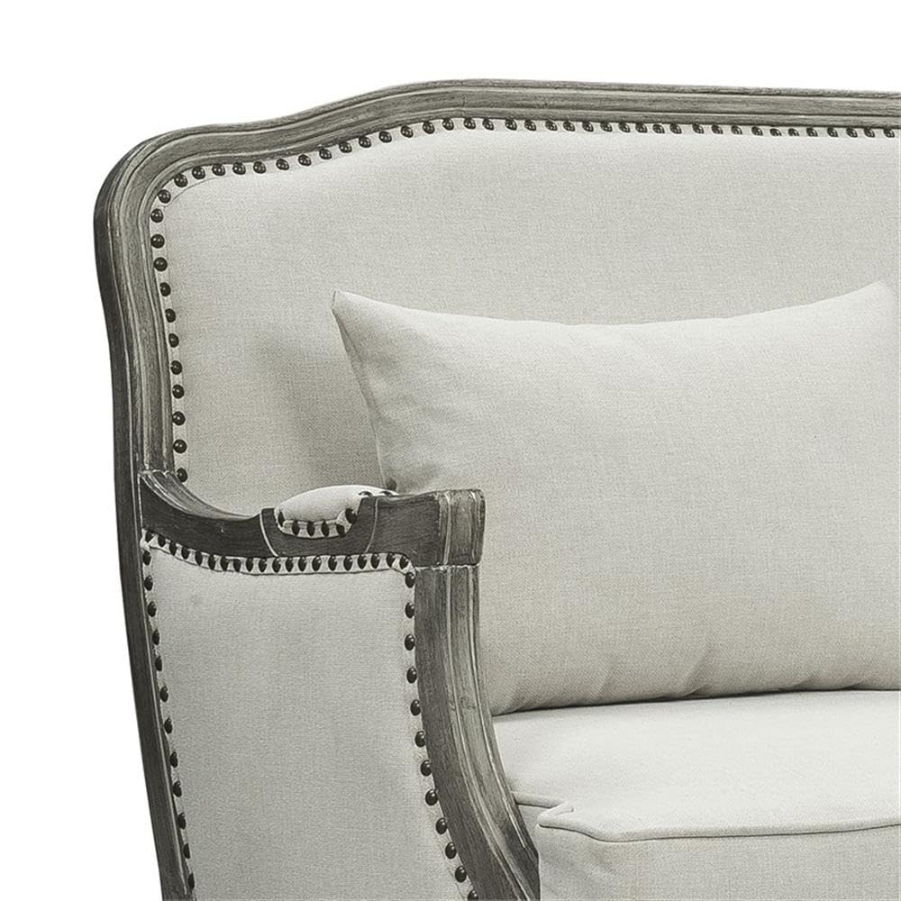 Acme Furniture Upholstered Sofa with Nailhead Trim, Cream and Brown Acme