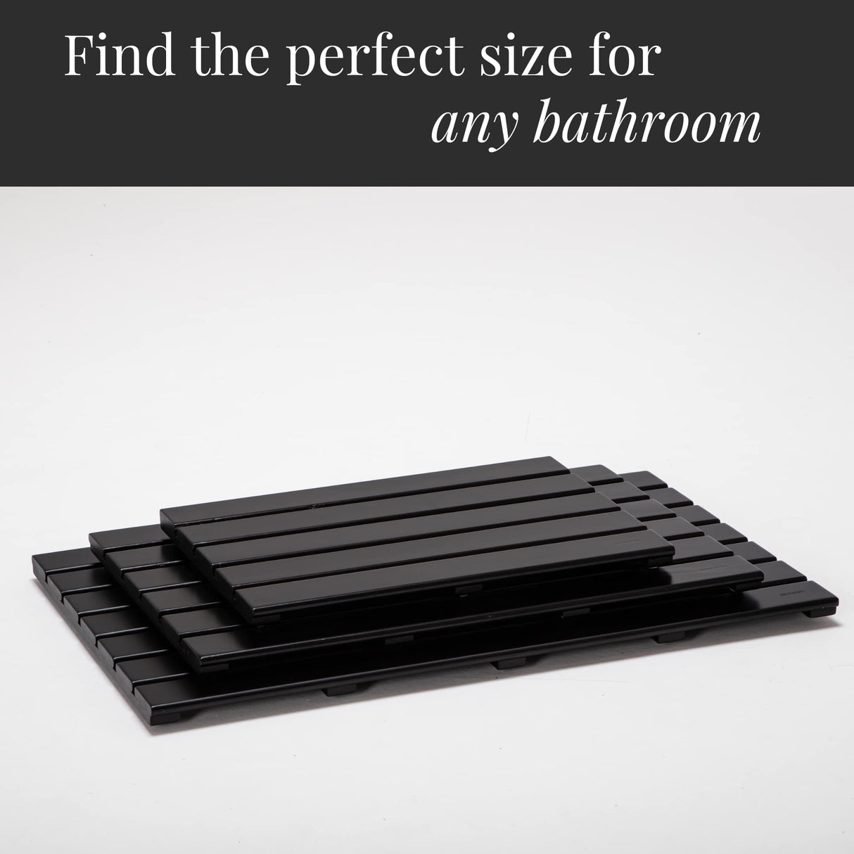 GOBAM Bamboo Bath Mat, Large, 26 x 15.8 x 1.3 inch - Non-Slip Floor Mat for Bathroom, Spa, Sauna, Kitchen, Indoor & Outdoor Spaces, Shower Mat for Bathroom Decor - (Black, 26" long) GOBAM