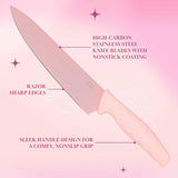 Paris Hilton Knife Block Set with Fan Style Clear Acrylic Knife Block, Premium Stainless Steel Blades with Nonstick Coating, Comfort Grip Handles, 16-Piece Set, Pink and Gold Paris Hilton