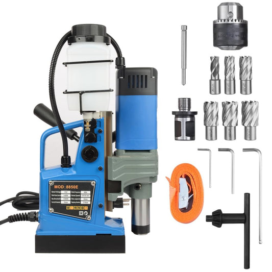 Curtainboro Mag Drill Press, 1400/1300W, 1.57/2" Boring Diameter, 2922lbf Power, Magnetic Drill with 810 PRM, 11/6Pcs Drill Bits, Mag Drill for Metal Surface and Home Improvement 6-Piece - WoodArtSupply