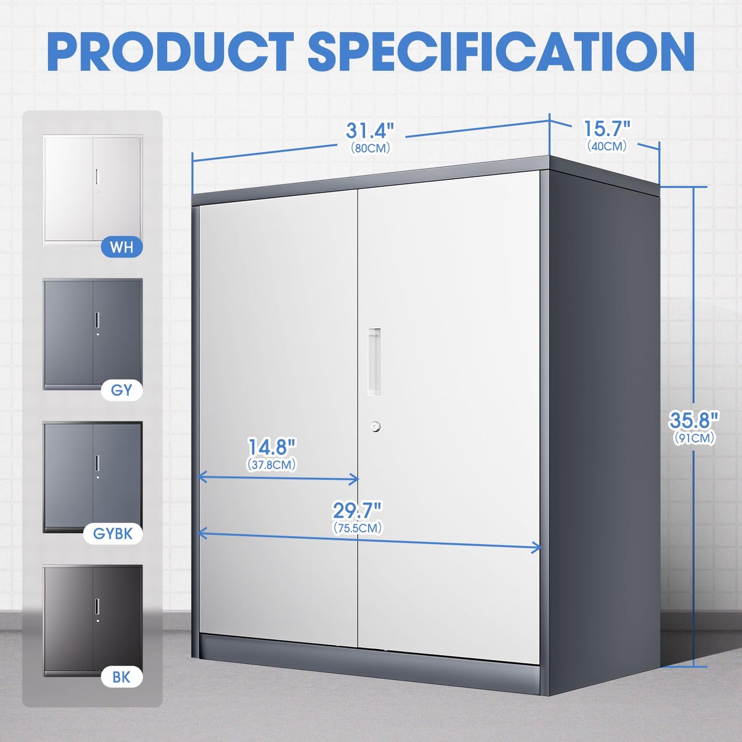 DNA MOTORING Metal Storage Cabinet, 36'' Locking Cabinet with 2 Doors and 2 Adjustable Shelves, Metal Cabinet Heavy Duty Utility Cabinet for Garage,Office,Home,Gym, Gray White, TOOLS-00631-GY - WoodArtSupply