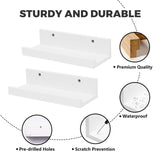 Muzilife 12" Small Floating Wall Ledge Shelves with Lip - Set of 2 Wood Floating Shelves - White Wall Mounted Picture Ledge for Office, Bathroom, Bedroom, Living Room, Kitchen Muzilife