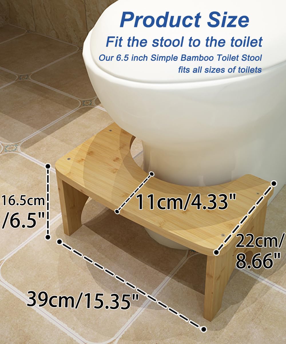 Bamboo Toilet Stool for Adults, 6.5" Poop Stool, Bathroom Toilet Potty Stool with Non-Slip Mat for Adults Children, Original Simple Design Healthy Portable Adult Toilet Poop Stool.(Wood) Healthy Gifts JACNITAD
