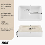KES Bathroom Vessel Sink 20 Inch Above Counter Rectangular White Ceramic Countertop Sink for Cabinet Lavatory Vanity, BVS123S50 KES