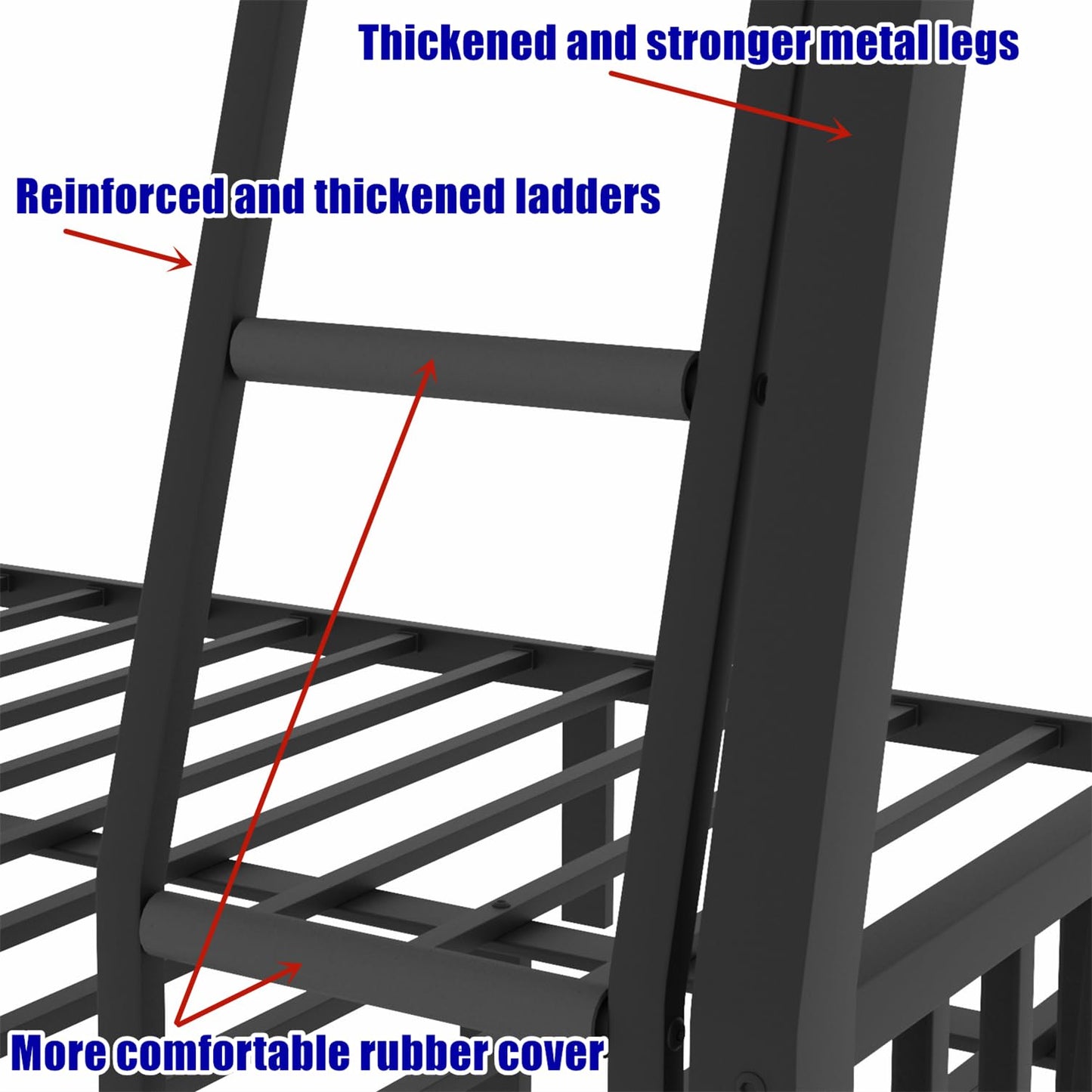 TSAMPA Latest Upgraded & Stronger Heavy Duty Black Metal Bunk Bed Frame Full XL Over Queen Size, Thickened Safer More Stable Bunkbed Bunk Queen Bed (Easier to Assemble) (Full XL Over Queen)