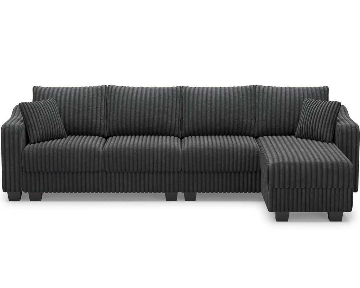 Belffin Sectional Couch with L-Shape Chaise L Shaped Couch with Ottoman Sectional Couches for Living Room Corduroy (Dark Grey, L Shaped) Belffin