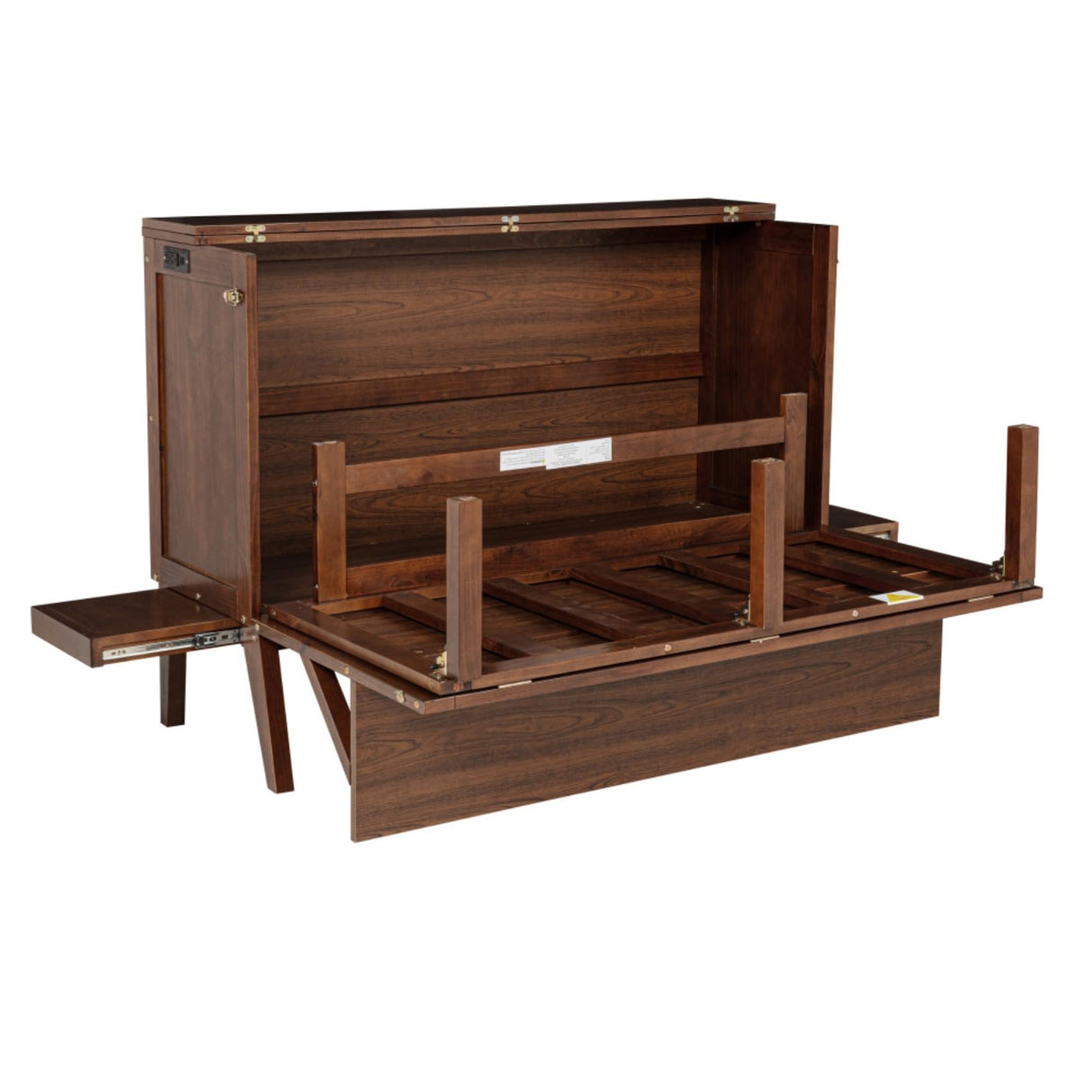 DNChuan Full Size Murphy Bed with Desk Combo and Storage Removable Shelves on Each Side, Foldable Horizontal Murphy Platform Bed Chest with USB-Port, Space Saving, Walnut DNChuan