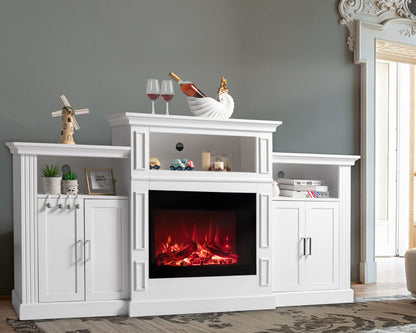 VINGLI Electric Fireplace with Mantel, Fireplace TV Stand for TVs Up to 85'', Modern Entertainment Center with Storage, TV Console with Shelves for Living Room and Bedroom (White, 79'' x 16'' x 41'')