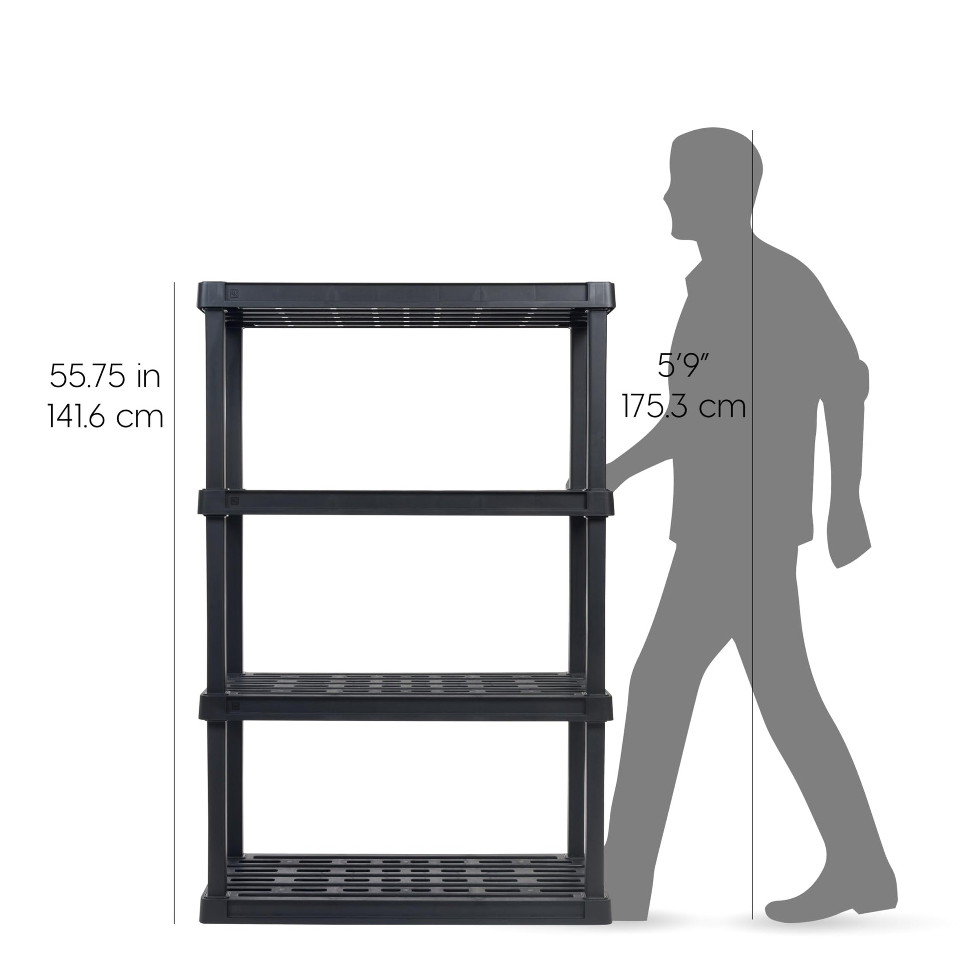 IRIS USA 4-Tier Heavy Duty Plastic Shelving Unit, 56" Tall - 100lbs per Shelf, Modular Garage Rack Storage Organizer for Home, Basement, Laundry & Utility Room, 18"D x 36"W x 56"H - Black - WoodArtSupply