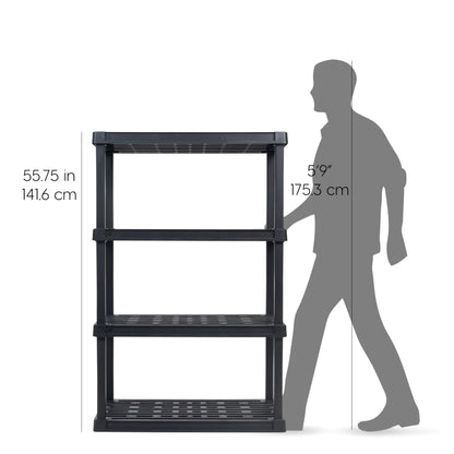 IRIS USA 4-Tier Heavy Duty Plastic Shelving Unit, 56" Tall - 100lbs per Shelf, Modular Garage Rack Storage Organizer for Home, Basement, Laundry & Utility Room, 18"D x 36"W x 56"H - Black - WoodArtSupply