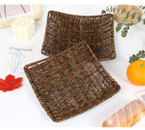 PGYXGS 1X Rattan Bread Basket Square Plastic Wicker Fruit Serving Storage Bowl, Woven Decorative Kitchen Counter Organizing for Bakery Snacks Candy Restaurant 20*20CM - Brown PGYXGS