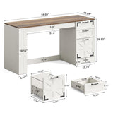 LITTLE TREE Office Desk with Drawers, 59" Farmhouse Executive Desk with Storage File Cabinet, Wooden Computer Writing Table for Home, Office, Bedroom, White & Brown LITTLE TREE