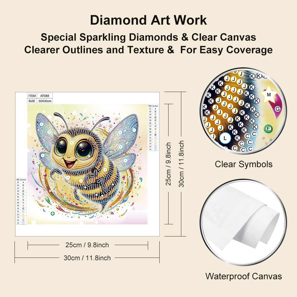 hill froeistung Special Shape Cartoon Bee Diamond Art Painting Kits for Adults,Crystal Rhinestones Diamond Art Kits for Beginners,Diamond Art Kits for Home Decor12×12inch hill froeistung