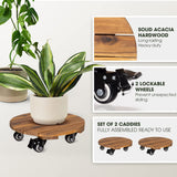 Idzo 2pack Wood Plant Caddy With Wheels Heavy Duty, 264 Lbs Capacity, 12 Inch Acacia Hardwood Plant Dolly, Plant Stand with 360° Lockable Wheels, Plant Caster for Heavy Objects Hauling - Natural Wood IDZO