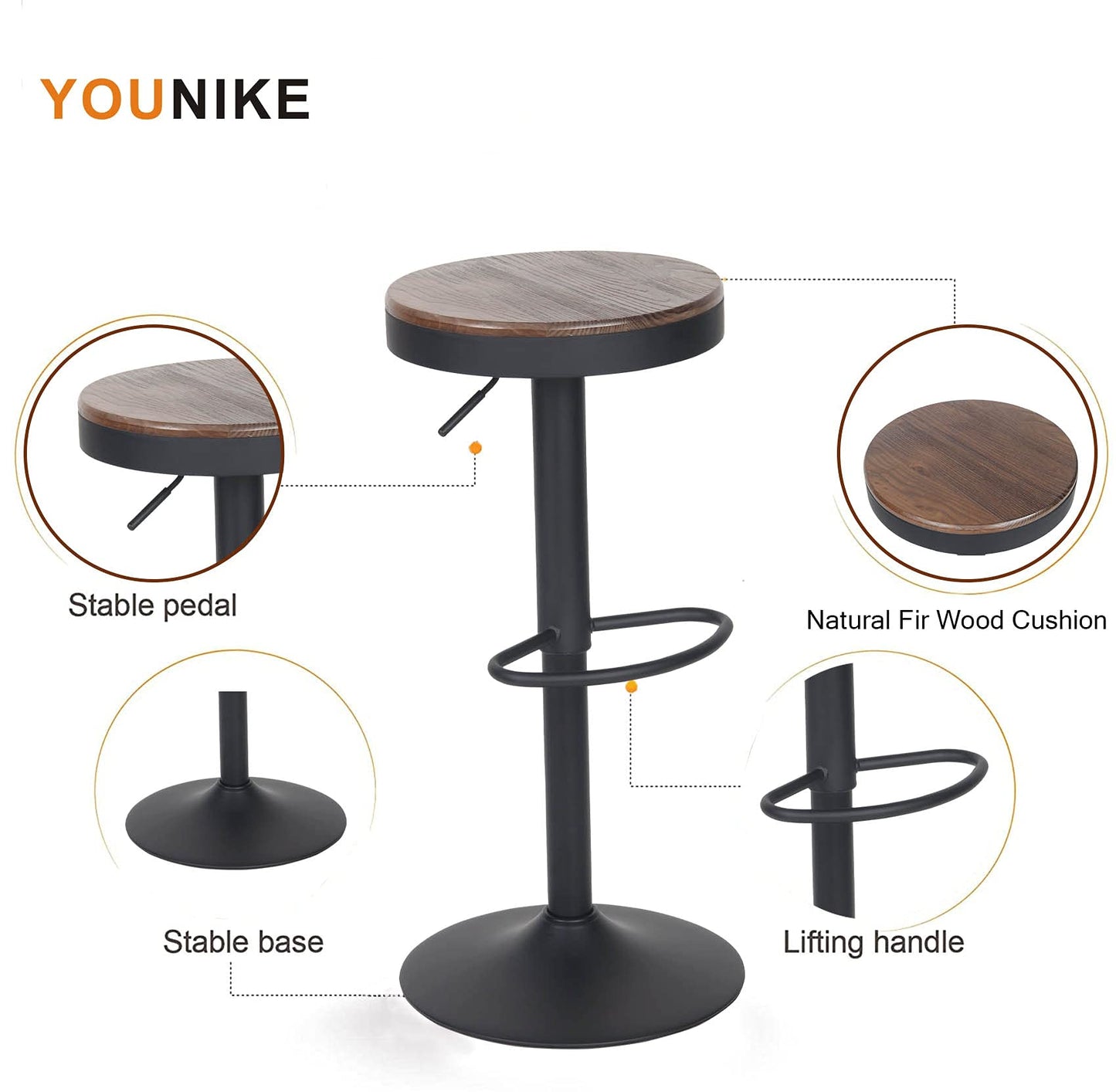 YOUNIKE Bar stools Wooden Barstools Vintage Rustic Counter Height bar Stool,Height Adjustable bar Chairs Swivel with Footrest,Cafe Kitchen Garden(Set - WoodArtSupply