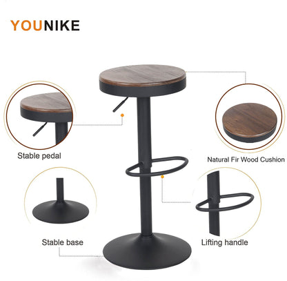 YOUNIKE Bar stools Wooden Barstools Vintage Rustic Counter Height bar Stool,Height Adjustable bar Chairs Swivel with Footrest,Cafe Kitchen Garden(Set - WoodArtSupply