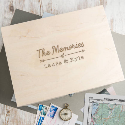 Personalized Wooden Keepsake Box -"The Adventures Of.." Design - Anniversary Engagement Gifts for Couples - Christmas Xmas Holiday Present for - WoodArtSupply