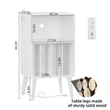 Lerliuo Record Player Stand with Charging Station, White Turntable Stand Holds up to 160 Albums, Mid-Century Vinyl Storage Cabinet Table with Wood Legs, Record Holder Dispaly Shelf for Living Room Lerliuo