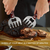 AIYUE Meat Shredding Claws Stainless Steel Pulled Pork Shredder Meat Claws for BBQ Shredding Pulling Handing Lifting & Serving Pork Turkey Chicken with Long Wood Handle (2 PCS,BPA Free) AIYUE