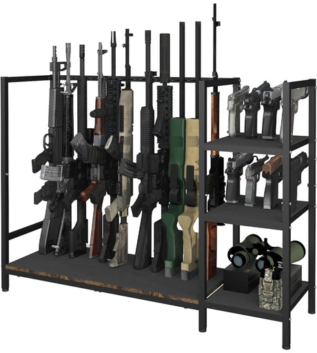 Mondazie Gun Rack, Floor Standing Rifle Stand with Pistol Shelves, Vertical Shotgun Storage Holder Display Racks Indoor with Padding for Home or Garage, Hold up to 11 Long Guns and 8 Handguns, Black Mondazie