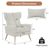 Nebuaegis Velvet Accent Chair Wingback for Living Room, High Back Arm Chair with Golden Legs Lumbar Pillow, Upholstered Single Sofa Bedroom Beige Nebuaegis