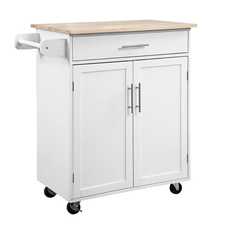 HOMCOM Kitchen Island Cart Rolling Trolley Cart with Drawer, Storage Cabinet & Towel Rack, White HOMCOM