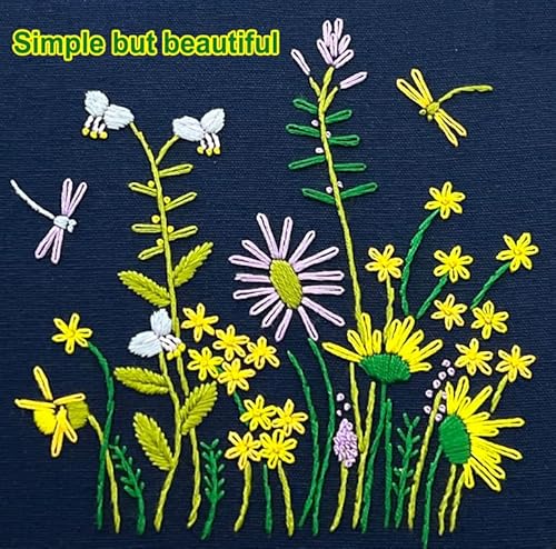 TINLOK Ideal Embroidery Kits for Beginners,Wildflower Garden Pattern, 8.4 inch,DIY Handmade Needlework Set,Hand Embroidery kit,Needlepoint Kits for Adults,Wonderful Gifts for Family or Female Friends