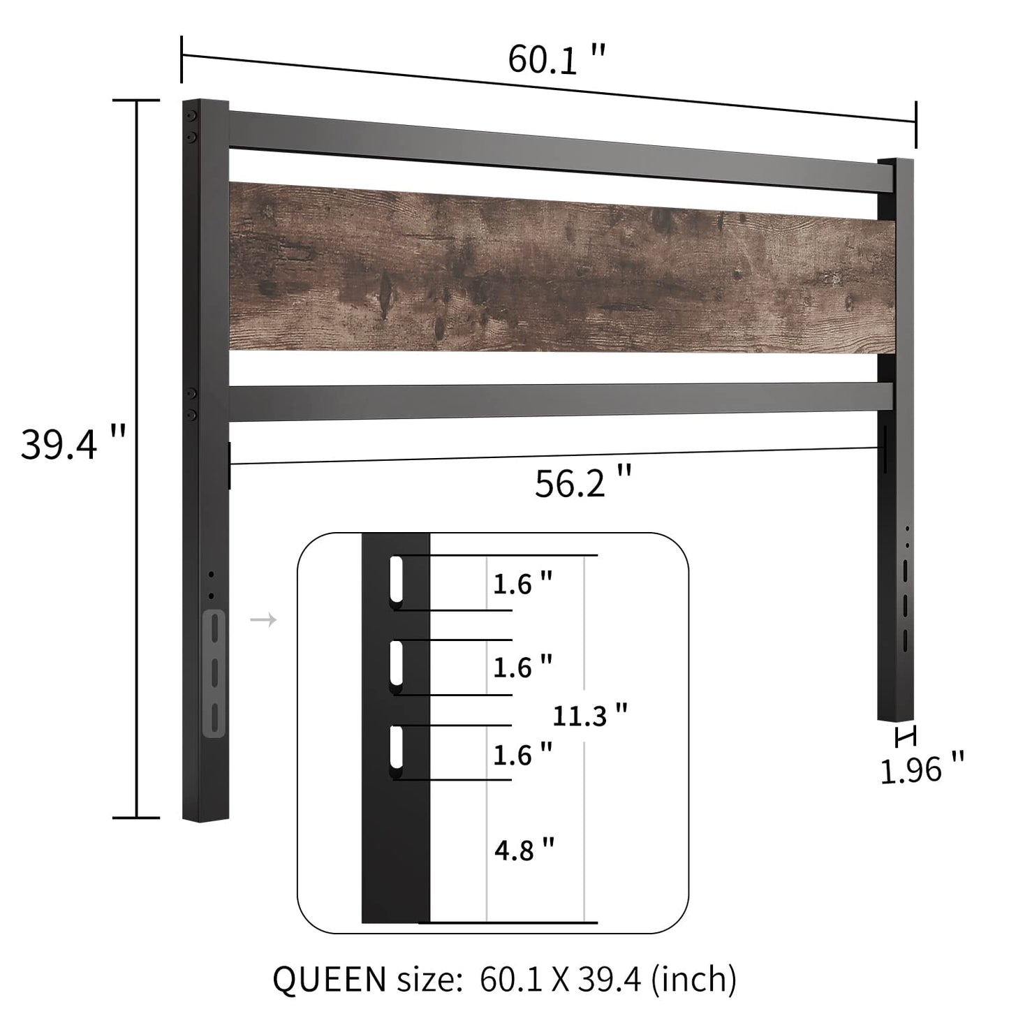 ALTLLEN Rustic Wooden Headboard with Metal Slats - Sturdy and Stylish for Queen Beds - WoodArtSupply