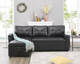 Naomi Home Jenny Sectional Sofa Sleeper with Storage Chaise, Tufted Pull Out Couch with Storage, Sectional Sofa Bed, L-Shaped Reversible Sleeper Sofa with Storage, Black,Air Leather Naomi Home