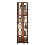 DONGMUWUJEE Solid Wood Rotating Bookshelf, 6-Tier Rolling Book Shelf，360 Degree Revolving Bookcase，Spinning Bookshelf Tower for Small Spaces, Corner, Bedroom，Office，Living Room，Classroom （Walnut） DONGMUWUJEE