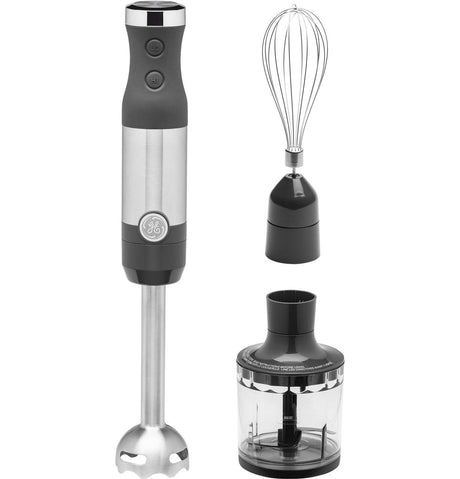 GE Immersion Blender | Handheld Blender for Shakes, Smoothies, Baby Food & More | Includes Whisk & Blending Jar | 2-Speed | Interchangeable Attachment for Easy Clean | 500 Watts | Stainless Steel GE