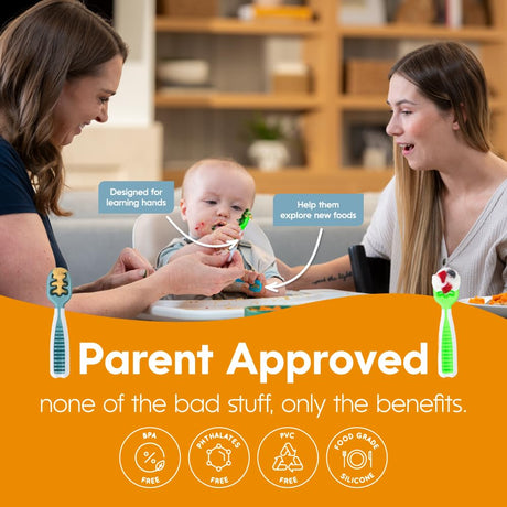 NumNum Baby Spoons Set, Feeding Littles x Silicone Pre-Spoon GOOtensils for Kids Aged 6+ Months - First Stage, Baby Led Weaning (BLW), Teething Spoon - Toddler Utensils - 3 Spoons, Neutrals NumNum