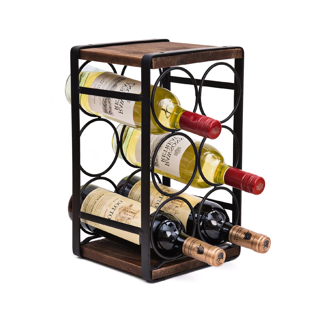 SODUKU Rustic Wood Countertop Wine Rack 6 Bottles No Need Assembly Brown SODUKU