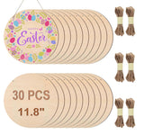 Adboros Wood Circles for Crafts, 12 Inch Blank Unfinished Wood Crafts DIY Painting Round Disc Cutouts with Twine Door Hanger Circle Blank Wooden Signs Home Decor Christmas (30) Adboros