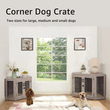 beeNbkks Furniture Dog Crate Corner, Dog Kennel Corner Wooden End Table with Cushion, Indoor Pet Crates Corner Side Table for Dogs, Wide Top Perfect for Limited Room beeNbkks