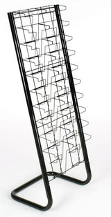 Displays2go 57" Floor-Standing Wire Magazine Rack, 20 Pockets, Tiered Design - Black Displays2go