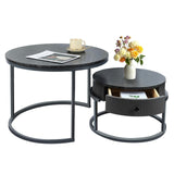 Round Nesting Coffee Tables Set: Gray Marble End Tables Set of 2 - Modern Metal Stacking Side Tables for Living Room Small Spaces Paradmas