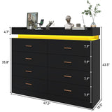 jiteentarou 8 Drawer Dresser with Charging Station and LED Lights, Modern Chest of Drawers with Power Outlet, Organizer Cabinet for Bedroom, Living Room, Black jiteentarou